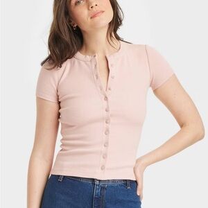 EUC Pink Button-Up Ribbed Top